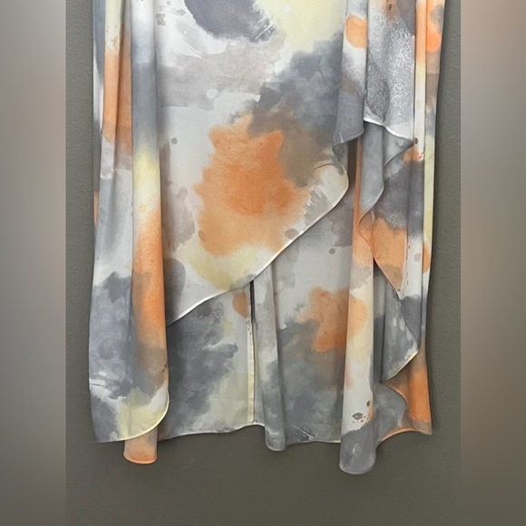 DKNYC Asymmetrical Watercolor Wrap Skirt in Orange, Gray & Yellow Sz 6 NWT - Picture 6 of 17